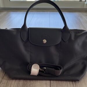 Longchamp dark gray Nylon Short-Handle Handback with Strap, good condition